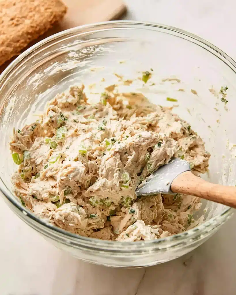Chicken Sandwiches – Easy, Creamy, and Perfect for Lunch! 4 Creamy chicken sandwich filling mixed with celery and dill