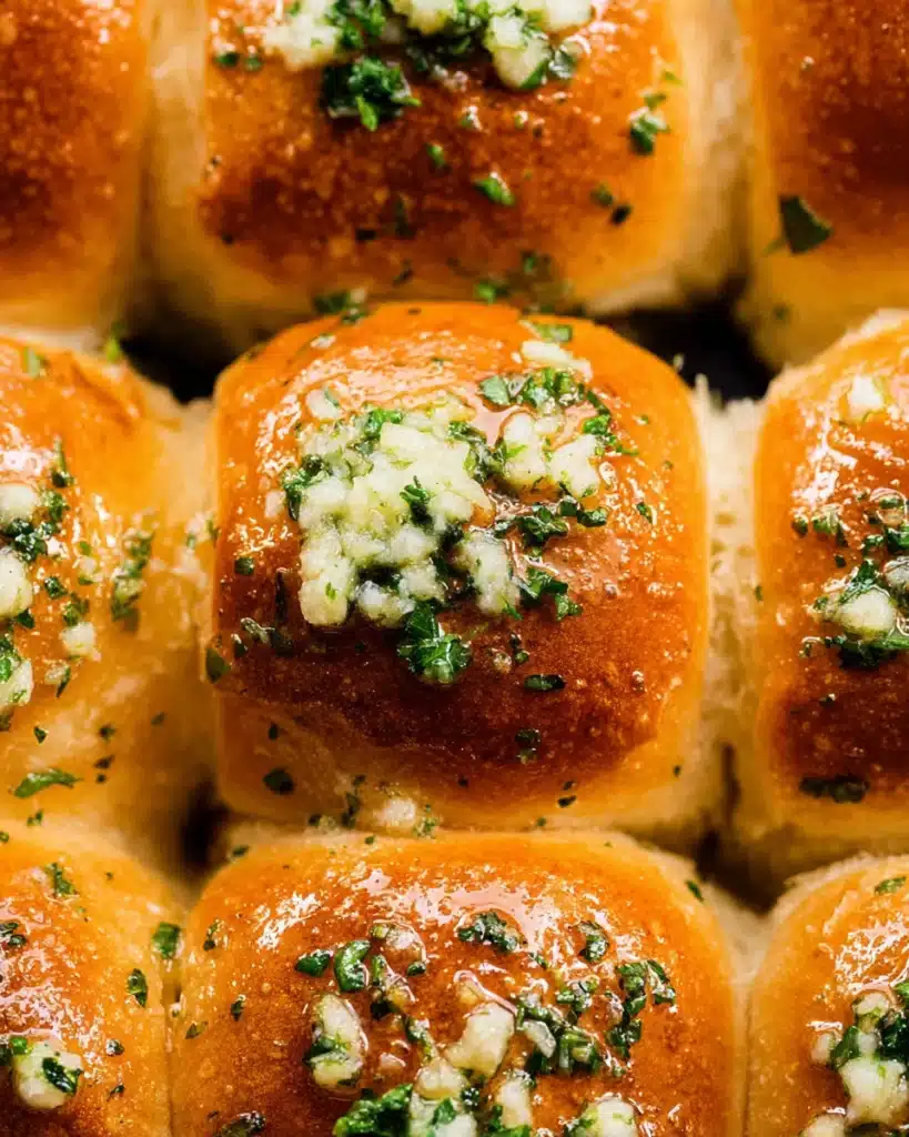 Easy Garlic Bread Rolls (Perfect for Thanksgiving) 7 Golden Easy Garlic Bread Rolls brushed with garlic butter and parsley