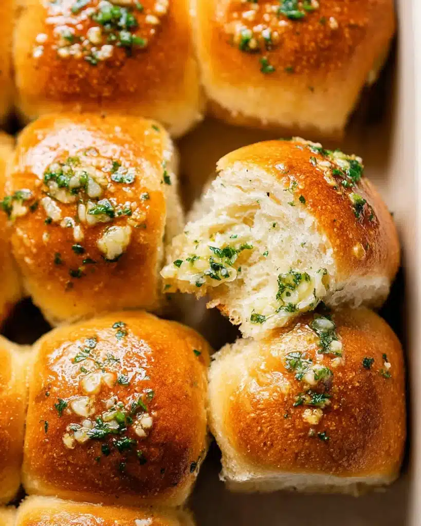 Easy Garlic Bread Rolls (Perfect for Thanksgiving) 1 Golden-brown Easy Garlic Bread Rolls topped with parsley and garlic