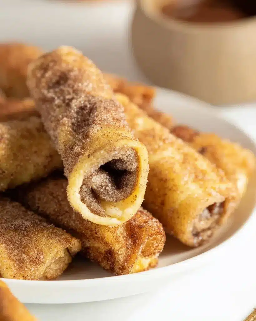 French toast rollup cut open showing cinnamon swirl filling