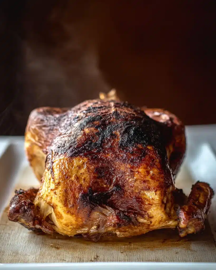 How to Grill Your Turkey on Thanksgiving for Juicy, Crispy Perfection 4 Whole grilled turkey resting with golden crispy skin and steam rising