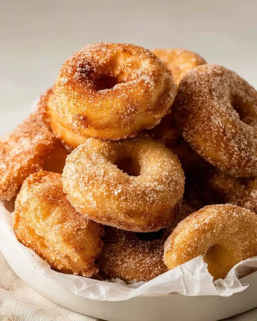 Air Fryer Biscuit Donuts – Quick, Easy, and Irresistibly Fluffy 1 Air fryer biscuit donuts coated in cinnamon sugar on a plate