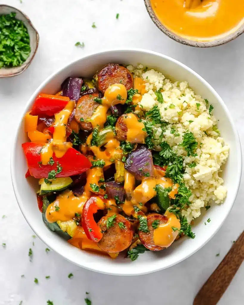 Air Fryer Chicken Sausage and Veggies: Quick, Flavorful, and Healthy Dinner 4 Air fryer chicken sausage and veggies with orange sauce and cauliflower rice