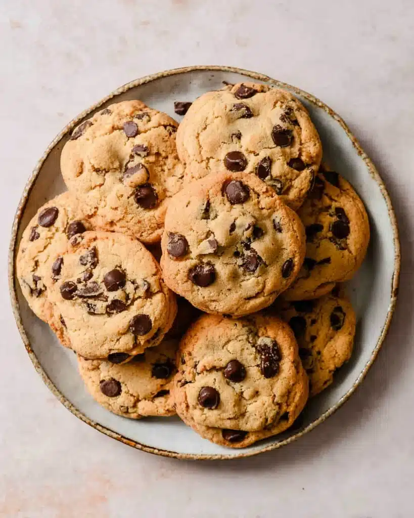 Air Fryer Chocolate Chip Cookies 8 Plate of freshly baked air fryer chocolate chip cookies