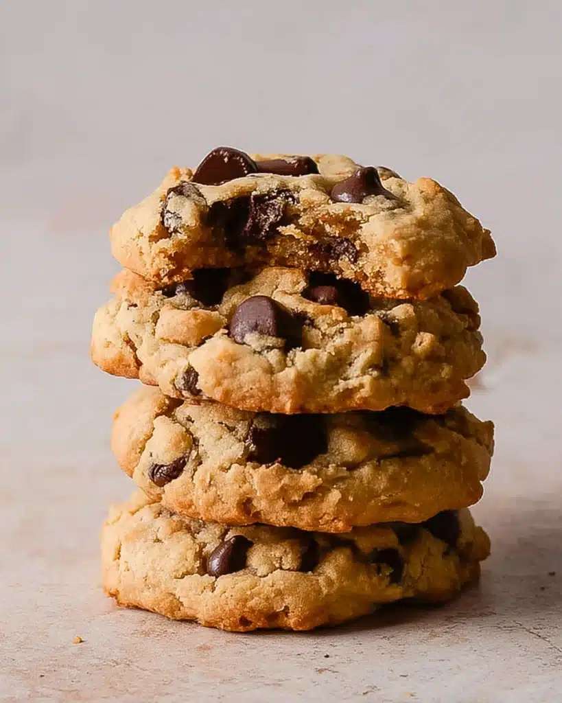 Air Fryer Chocolate Chip Cookies 9 Stack of chewy air fryer chocolate chip cookies with a bite taken out