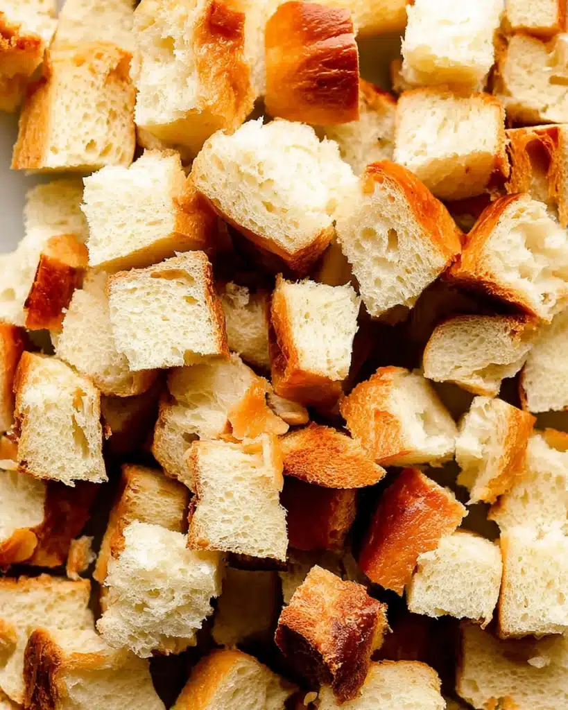 Baked Cream Cheese French Toast Casserole 2 Cubed brioche bread for baked cream cheese French toast casserole