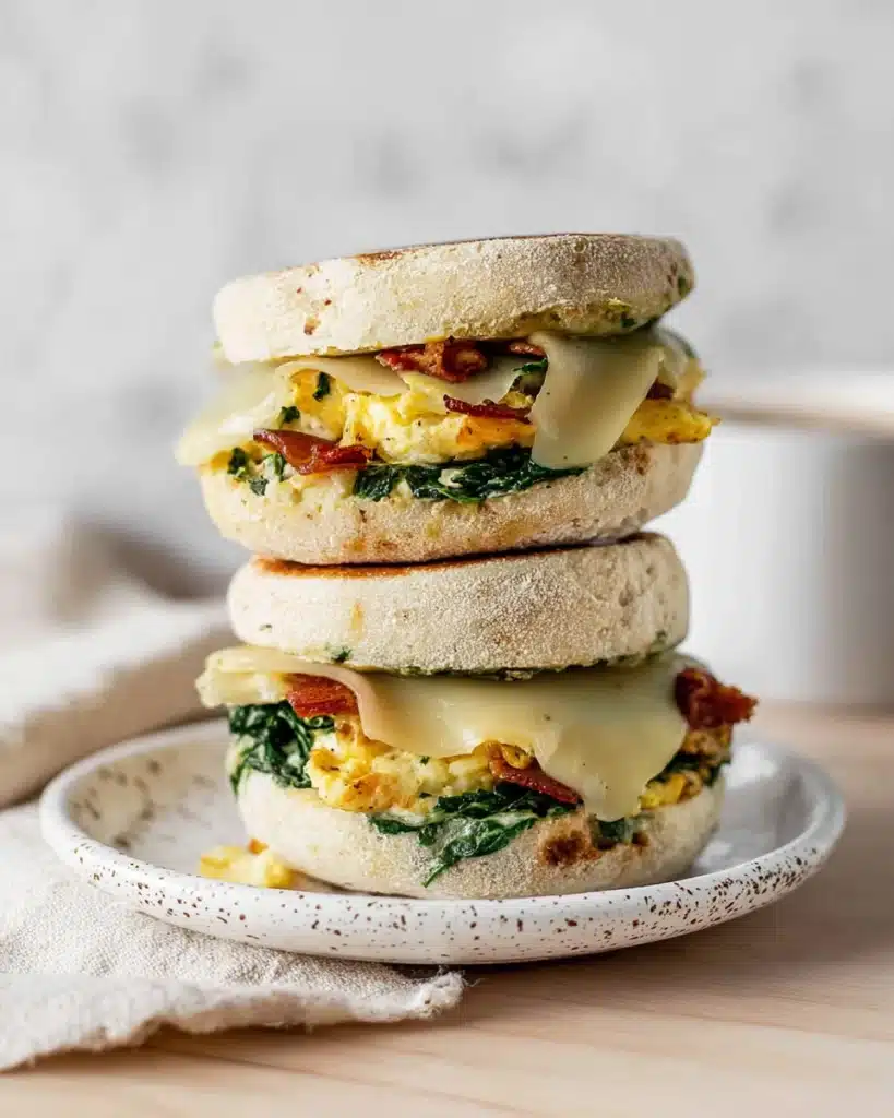 Breakfast Sandwiches: Easy, Freezer-Friendly Morning Meal 2 crispy bacon sizzling in cast iron skillet for breakfast sandwiches