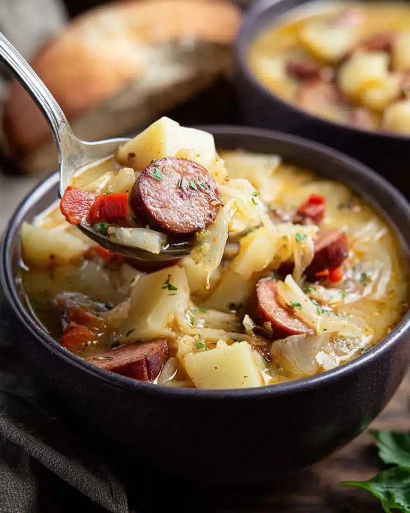 Cajun Potato Soup 2 Cajun potato soup with sausage and potatoes in creamy broth
