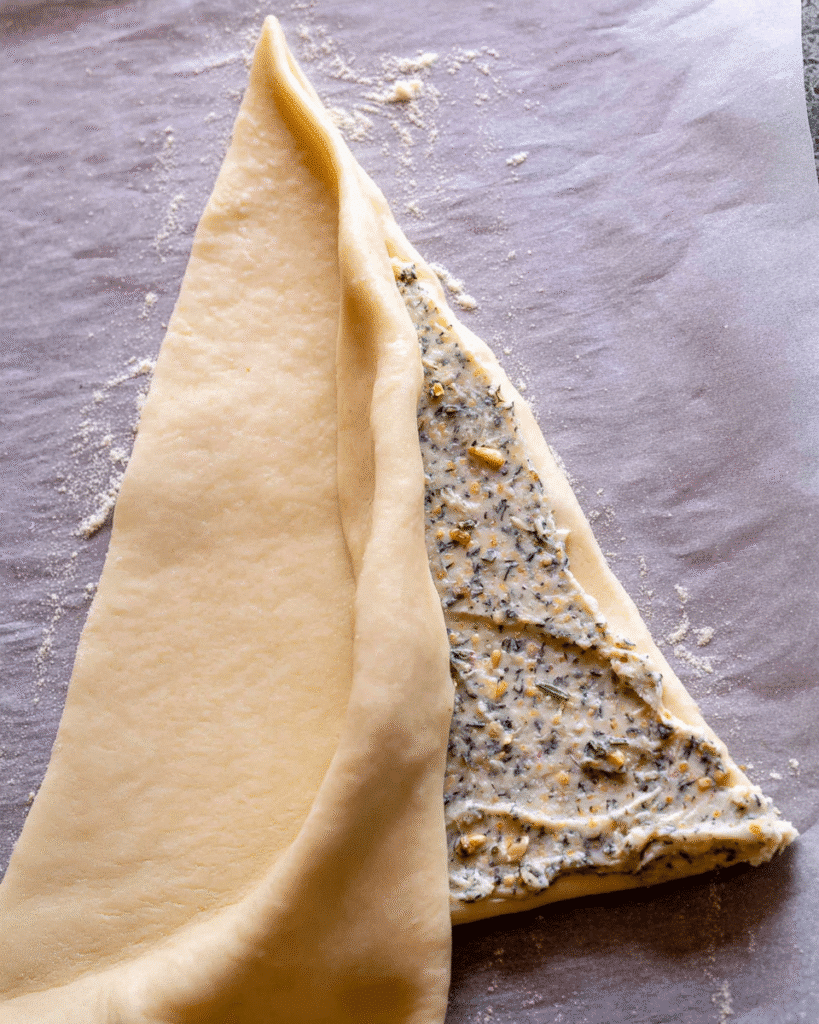Christmas tree garlic bread dough layered with garlic herb butter filling