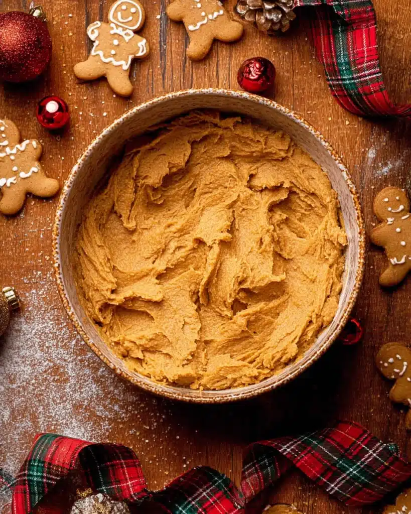 Bowl of freshly mixed gingerbread cookie dough for cheesecake cookies