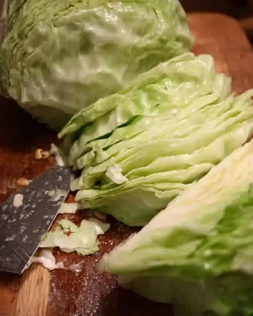 Chopped cabbage for Golumpki Soup on prep surface