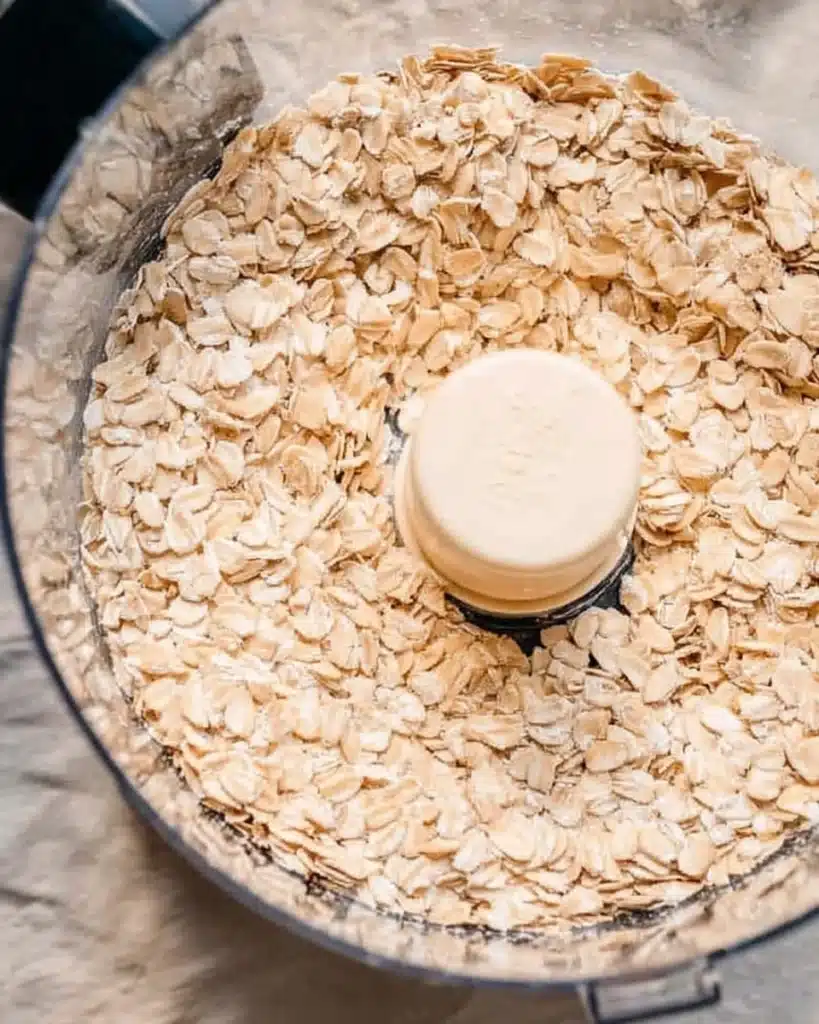 Rolled oats in a food processor to make no bake cookie dough bars