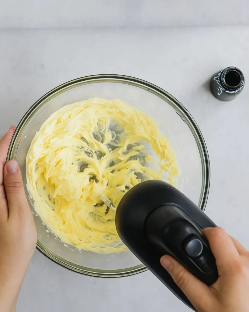 Creaming butter in a glass bowl for shortbread cookie recipe