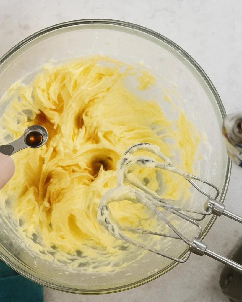 Adding vanilla extract to creamed butter for shortbread cookies