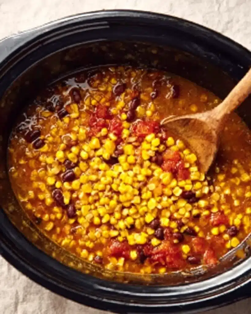 Adding corn and beans to slow cooker for Mexican chicken soup
