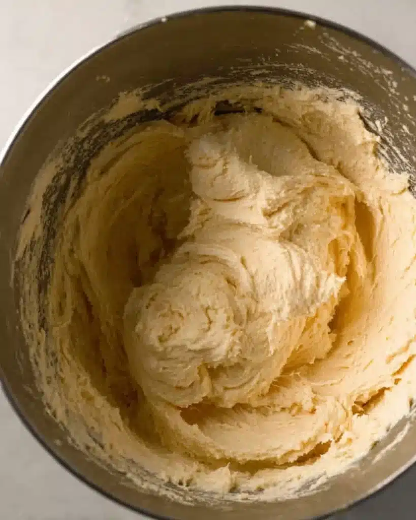 Creamy almond filling for almond croissants in a mixing bowl