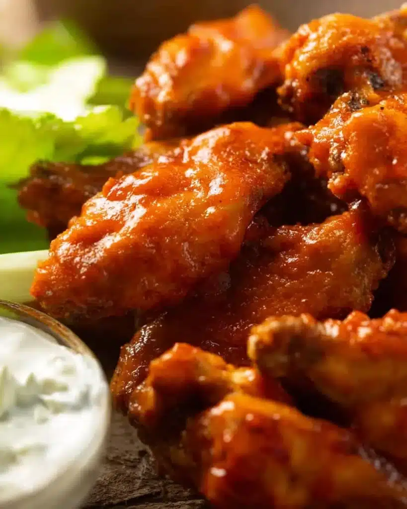Baked Buffalo Wings (Ultra Crispy & Oven-Baked Perfection) 3 Golden baked chicken wings on rack before saucing