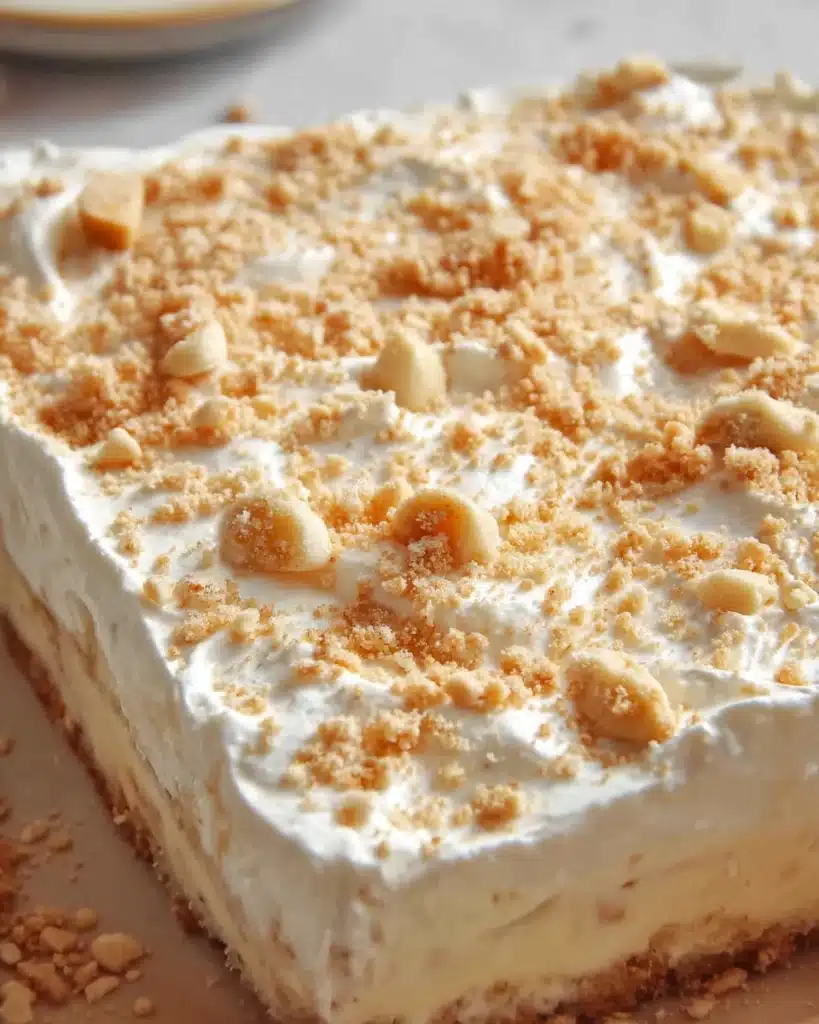 Banana Pudding Poke Cake 5 Banana pudding poke cake topped with crushed vanilla wafers