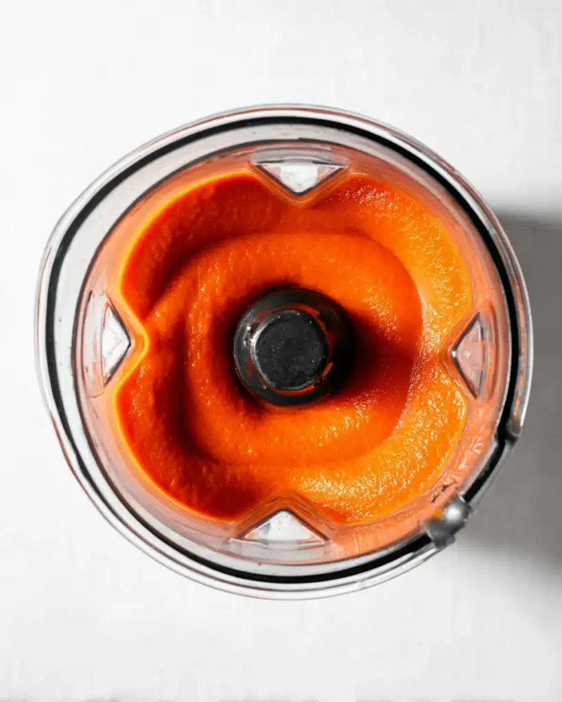 Classic Tomato Soup 4 Blended creamy tomato soup in a glass blender