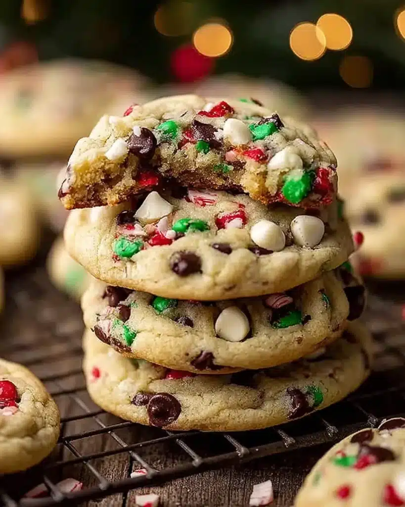 Cookies Ready in 30 Minutes – Peppermint Chocolate Chip Christmas Cookies 2 Stack of peppermint chocolate chip cookies ready in 30 minutes