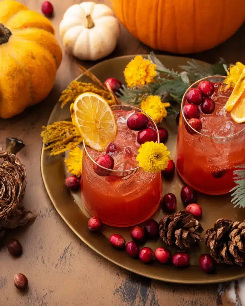 Cranberry Orange Prosecco Punch 3 Cranberry orange prosecco punch in glasses with cranberries, oranges, and fall decor
