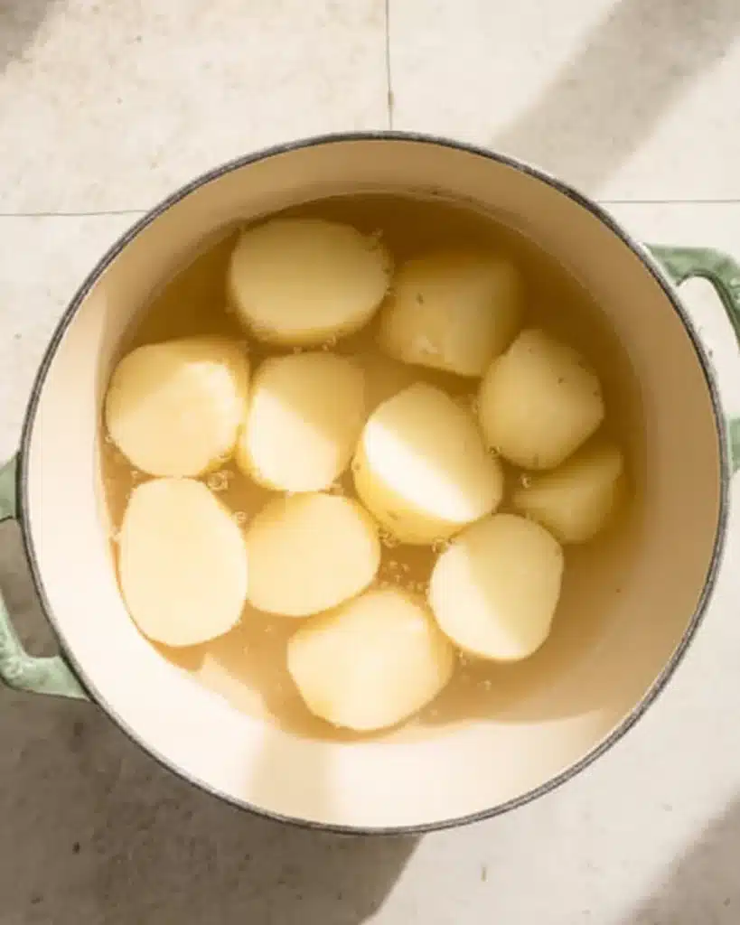 Easy Garlic Mashed Potatoes 2 Peeled potatoes soaking in water for easy garlic mashed potatoes