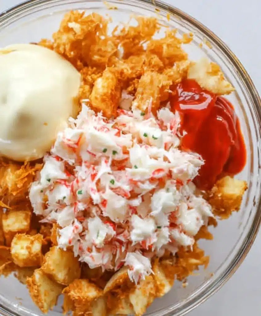 Easy Sushi Bake 3 Ingredients for easy sushi bake crab mix with cream cheese, mayo, and sriracha