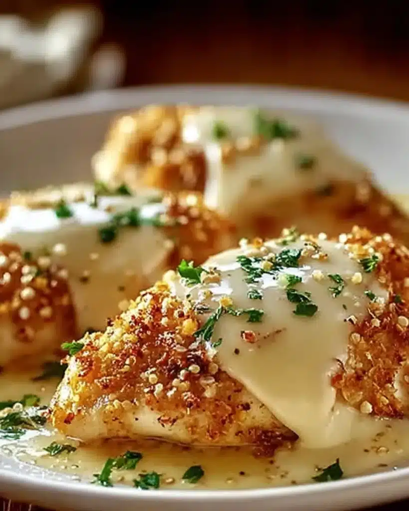 Longhorn Steakhouse Parmesan Chicken chicken topped with creamy melted cheese sauce. This comforting dish looks rich, savory, and irresistible, perfect for dinner inspiration.