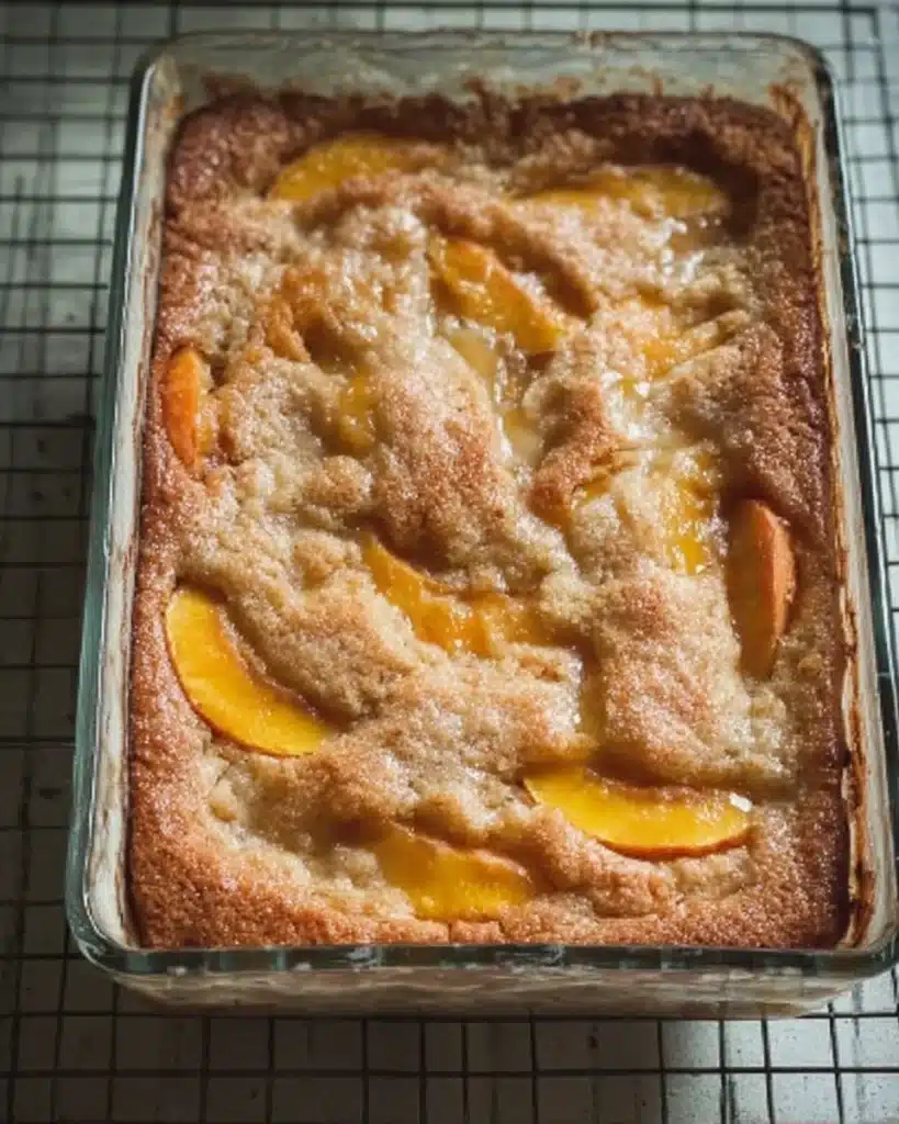 Sourdough Peach Cobbler (Perfect Christmas Dessert Recipe) 4 Freshly baked sourdough peach cobbler with golden crust