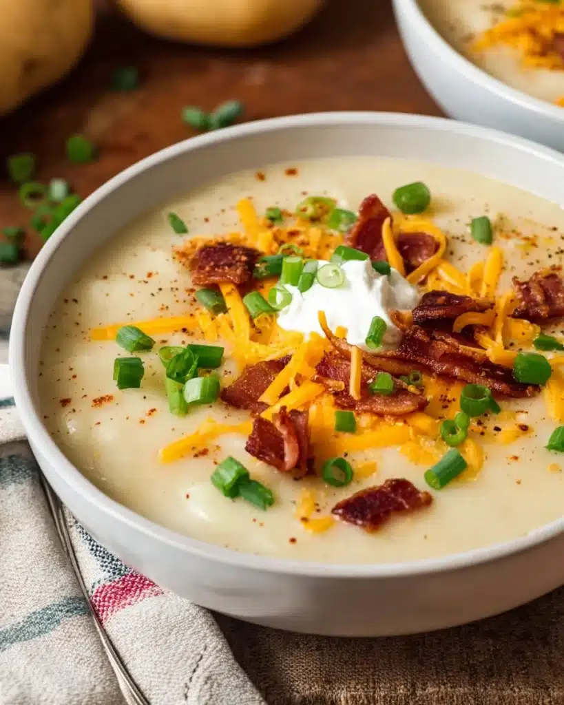 THE ULTIMATE CREAMY POTATO SOUP 1 The Ultimate Creamy Potato Soup, sour cream, and green onions