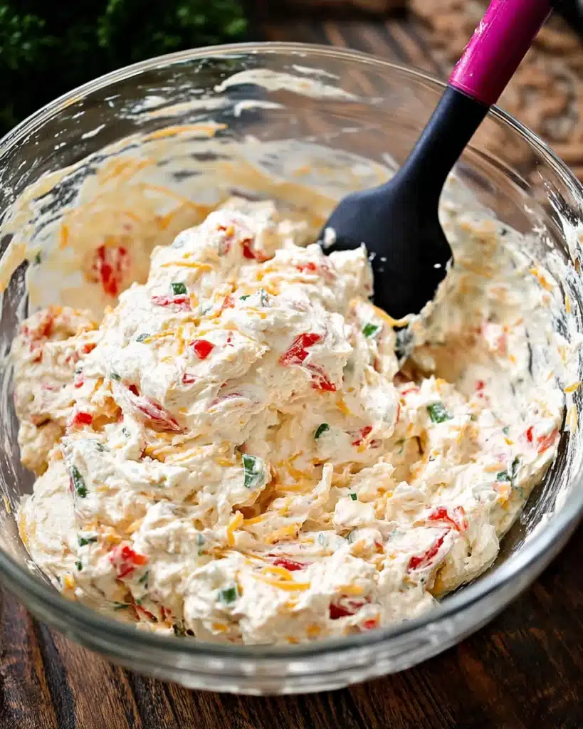 Cream cheese mixture for Christmas tree cheeseball with peppers and onions