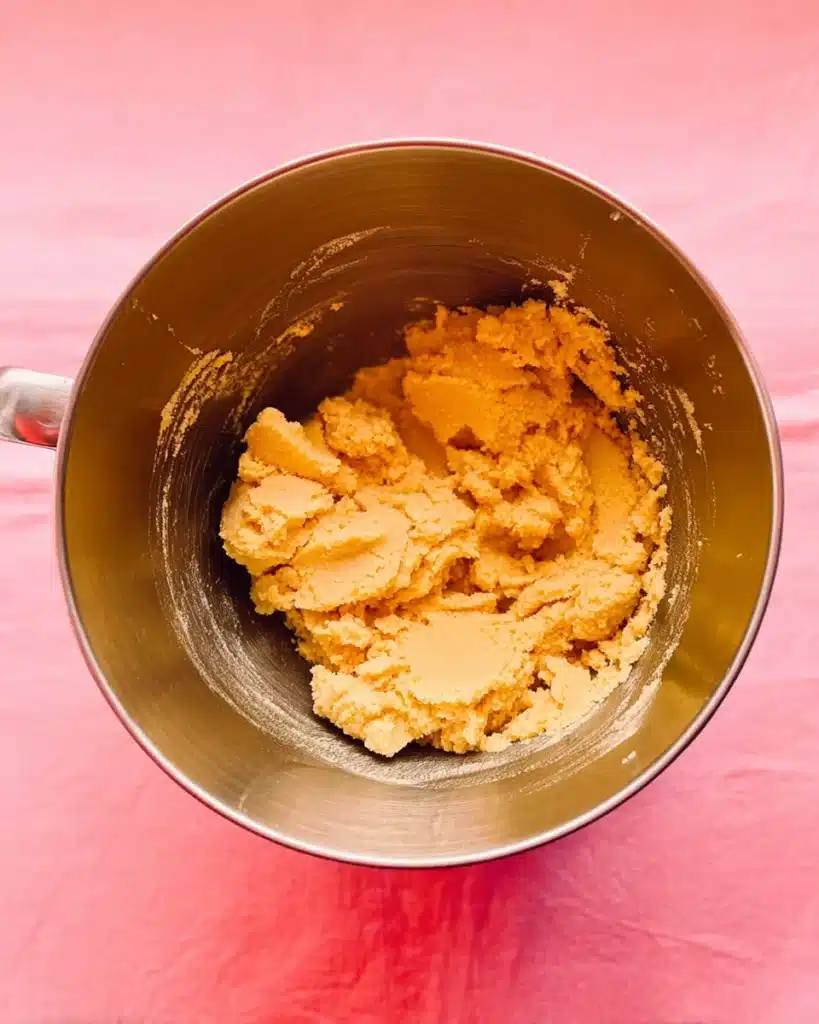 Heart Cookies – Sweet Valentine’s Day Slice-and-Bake Treat 2 Heart cookie dough in a metal mixing bowl on pink background