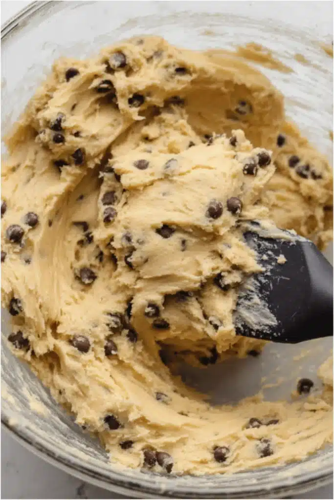 Heart Shaped Chocolate Chip Cookies for Valentine’s Day 2 Creamy heart shaped chocolate chip cookie dough in glass bowl