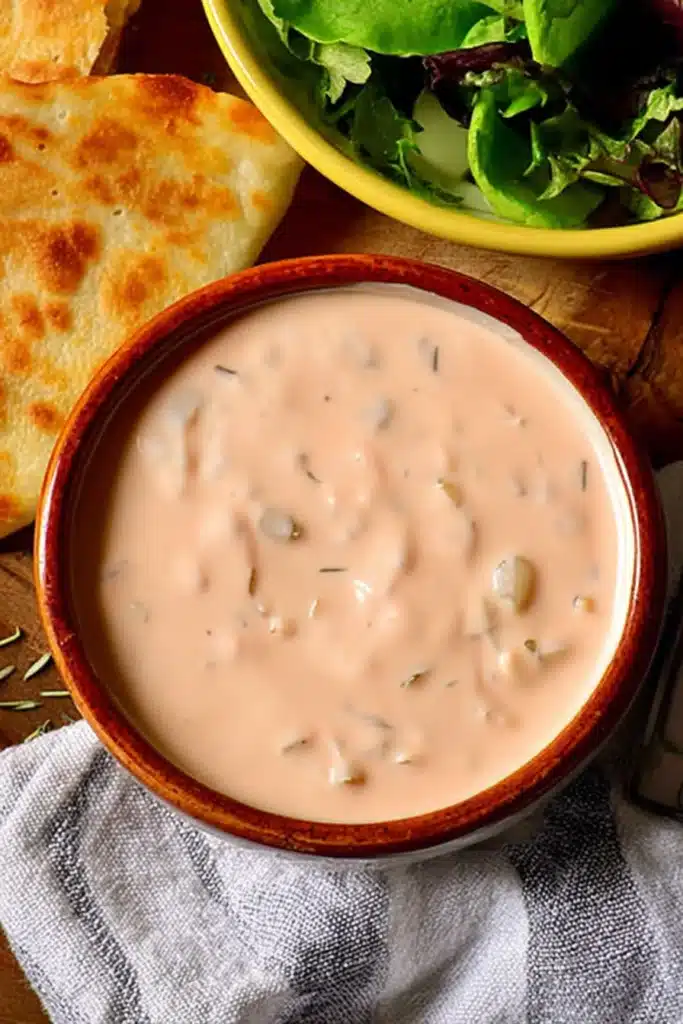 Smashburger Quesadillas 4 Creamy Smashburger special sauce in a ceramic bowl with salad and quesadilla