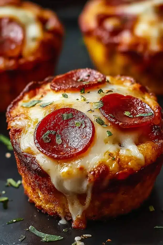 Carnivore Pizza Muffins: Easy High-Protein Keto Lunch Recipe 1 Carnivore Pizza Muffins with melted cheese and crispy pepperoni