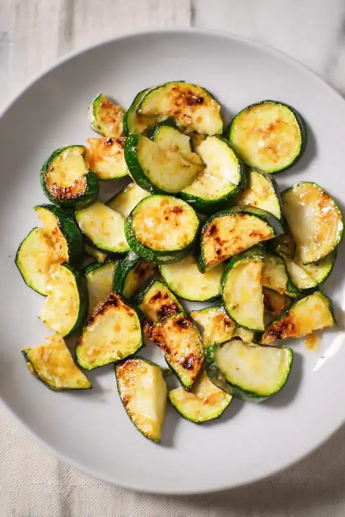 Chicken with Zucchini and Corn: A Flavor-Packed One-Pan Dinner 2 Golden seared zucchini slices on a white plate