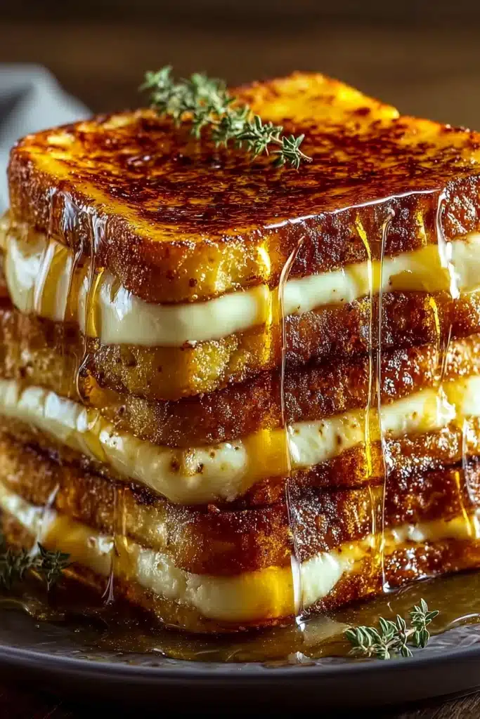 Crème Brûlée French Toast 2 Crème Brûlée French Toast stack with creamy custard and golden syrup