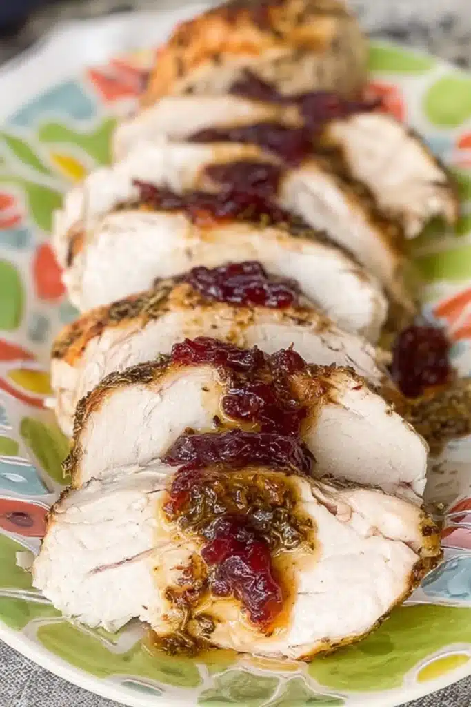 Crock Pot Turkey Breast with Cranberry 4 Crock Pot Turkey Breast with Cranberry sliced and served on plate