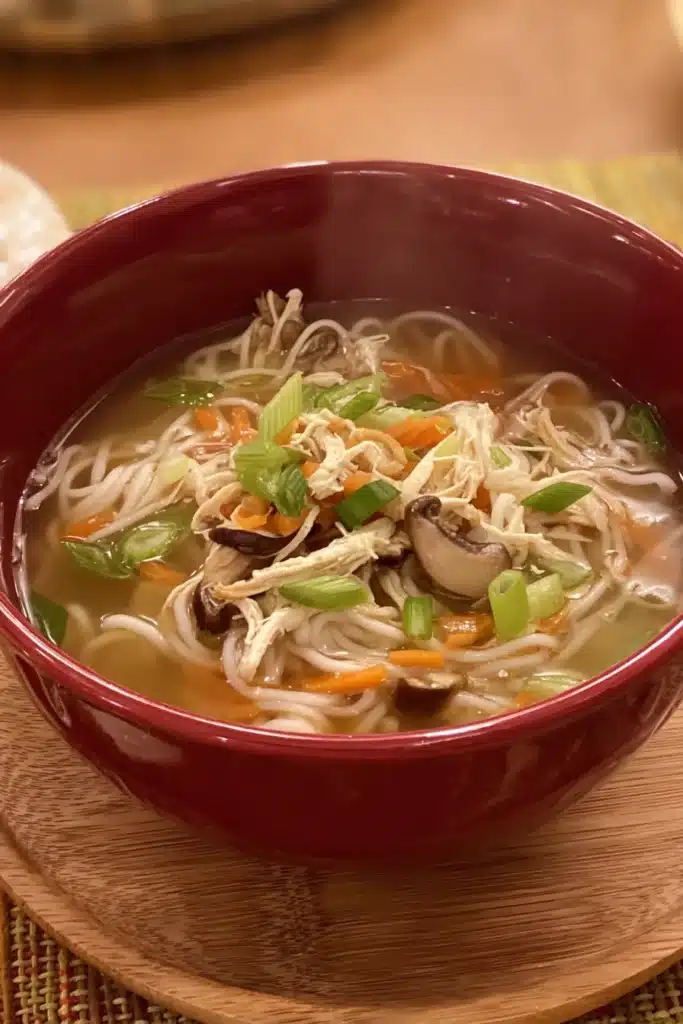 Ginger Scallion Chicken Noodle Soup: A Comforting, Flavor-Packed Bowl Made Easy 2 Homemade ginger scallion chicken noodle soup with noodles and mushrooms