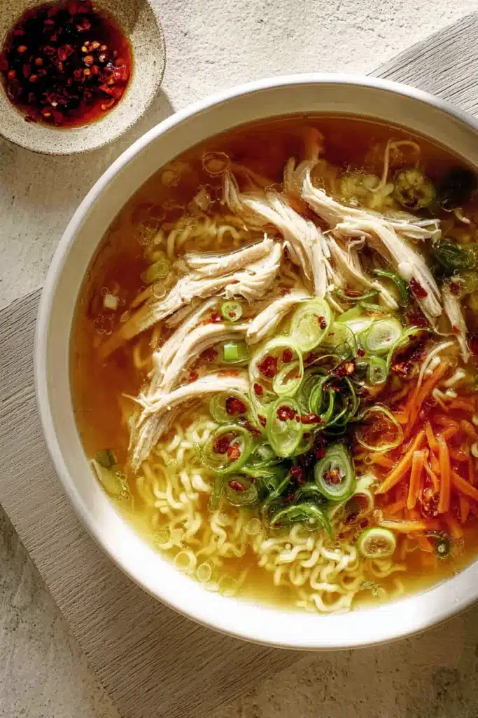 Ginger Scallion Chicken Noodle Soup: A Comforting, Flavor-Packed Bowl Made Easy 1 Ginger scallion chicken noodle soup with noodles, scallions, and chili oil in golden broth