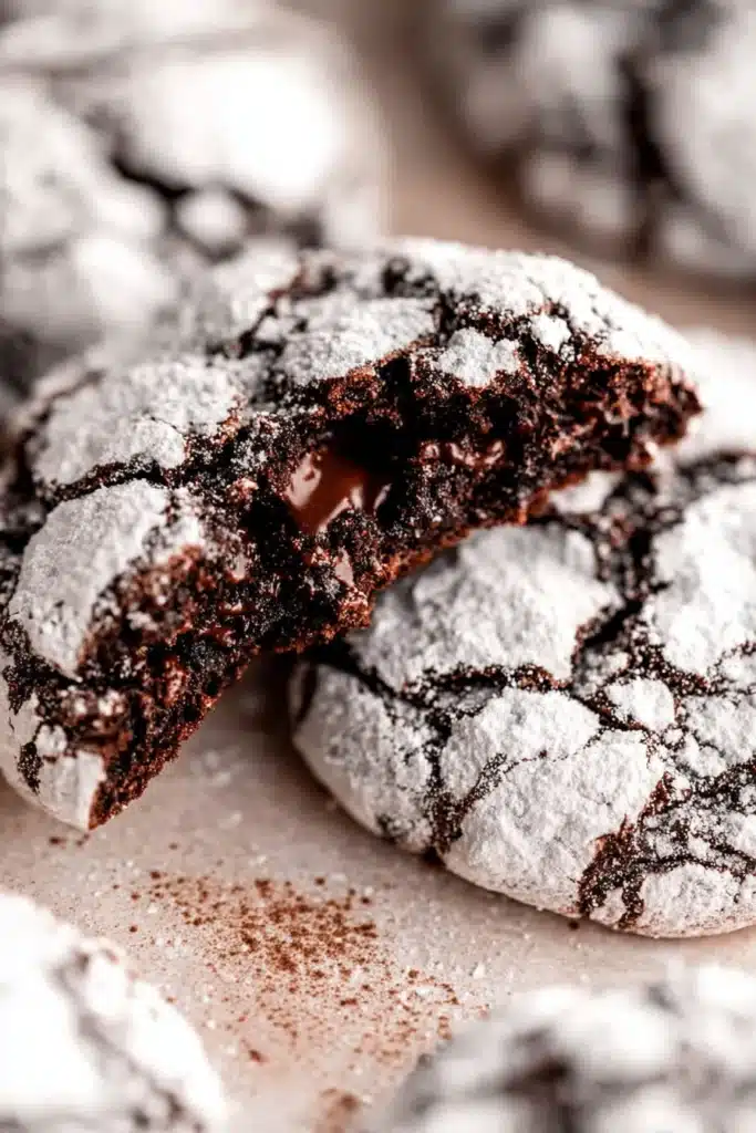 Gluten Free Chocolate Crinkle Cookies 1 Fudgy gluten-free chocolate crinkle cookies dusted with powdered sugar