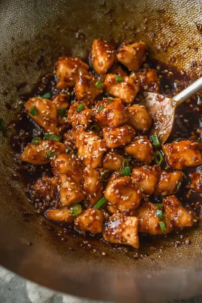 Honey Ginger Chicken Stir-Fry (30-Minute Sweet & Savory Weeknight Dinner) 3 Honey Ginger Chicken Stir-Fry simmering in a wok with glossy sauce
