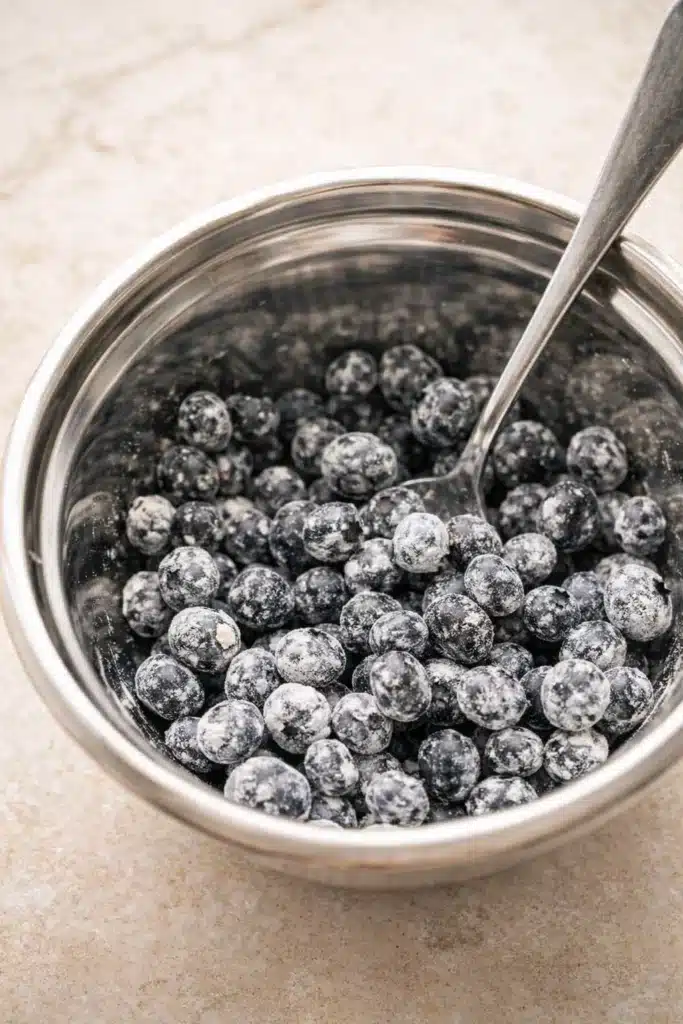 Pancake Casserole (Blueberry Baked Pancake) 3 Fresh blueberries coated in flour for pancake casserole batter