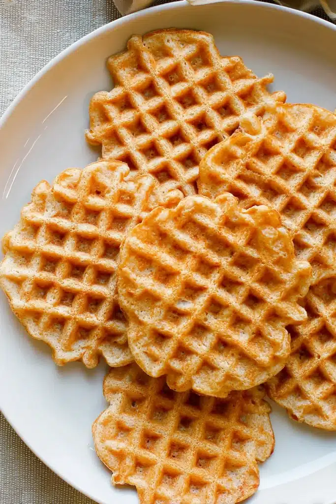 Protein Waffles Recipe (Over 45g Protein) – Crispy, Low-Calorie & Ready in 5 Minutes 2 Protein waffles arranged on a plate showing crisp texture and golden color