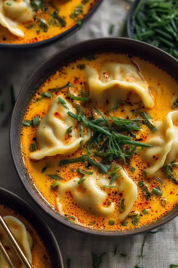 Quick Coconut Curry Soup with Dumplings 1 Quick Coconut Curry Soup with Dumplings and scallions