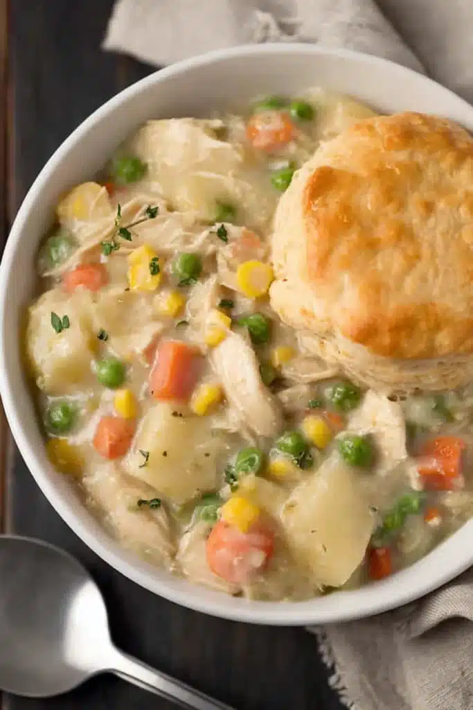Best Chicken Pot Pie Crock Pot 1 Best Chicken Pot Pie Crock Pot with vegetables and biscuit on top