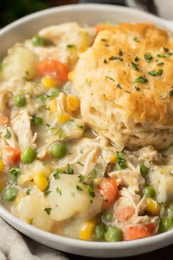 Best Chicken Pot Pie Crock Pot 3 Creamy chicken pot pie crock pot with vegetables and biscuit topping