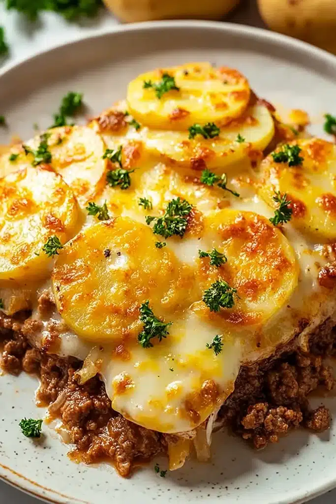 Hobo Casserole Ground Beef 1 Hobo Casserole Ground Beef with cheesy potatoes and parsley