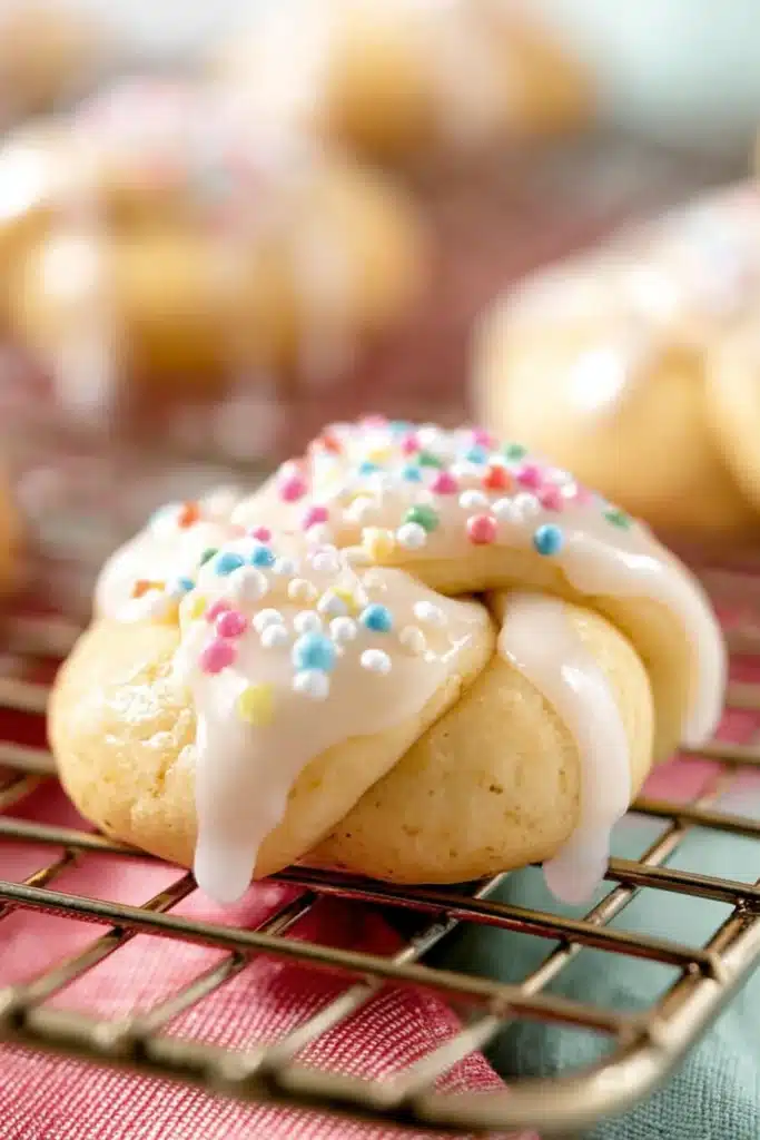 Italian Easter Cookies / Uncinetti – Soft, Sweet & Traditional 1 Italian Easter Cookies / Uncinetti with white glaze and colorful sprinkles on cooling rack