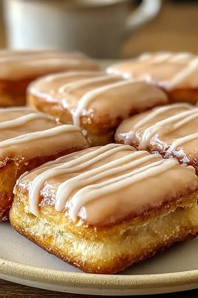 Soft Baked Maple Donut Bars 2 Soft Baked Maple Donut Bars with glossy maple glaze on plate